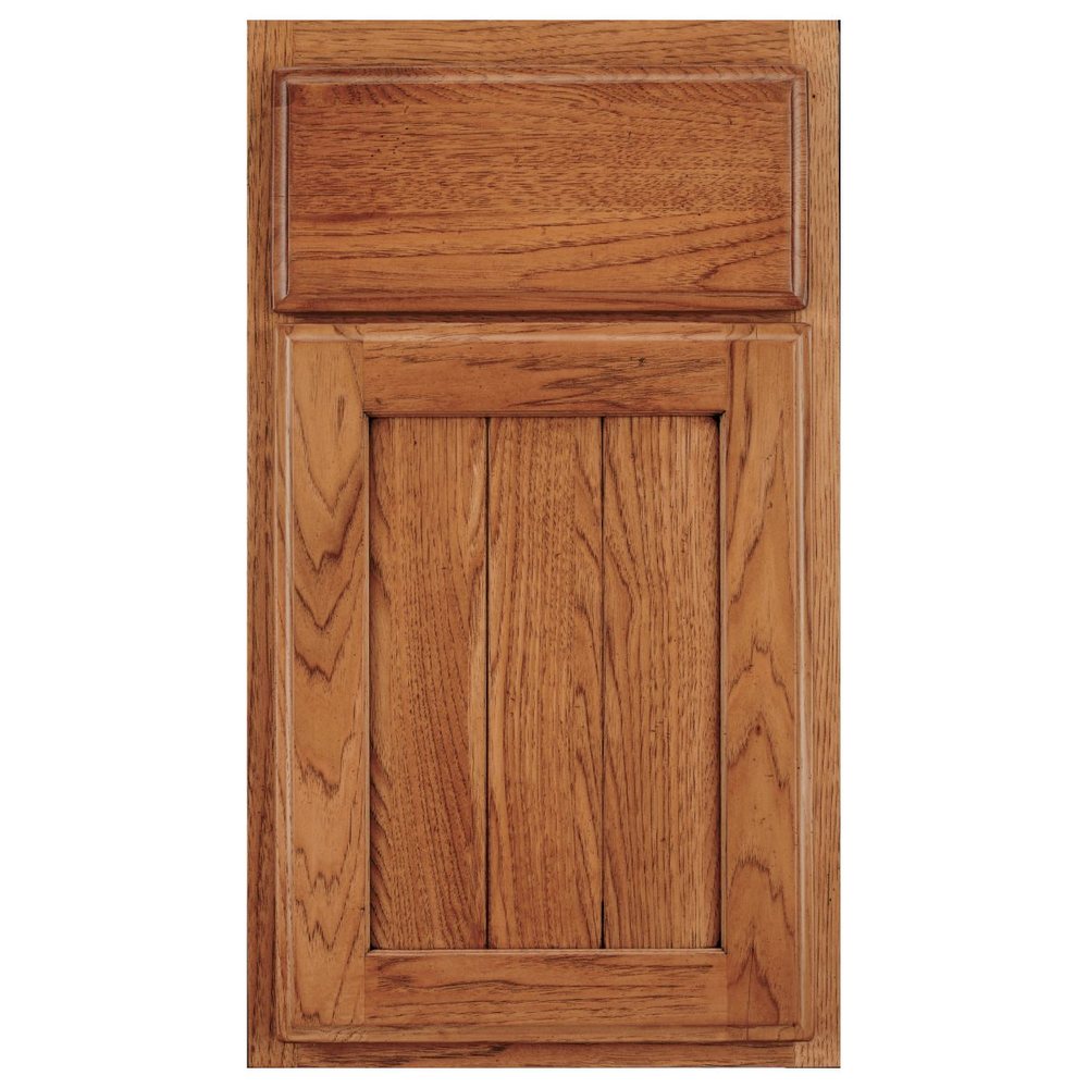 Crystal Early American cabinet door in Signature Chestnut with Van Dyke Brown Highlight, wearing, distressing, cracking and spatting on Hickory
