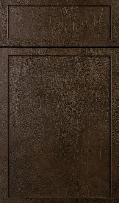 Plain & Fancy Leather Slim Shaker cabinet door in Cocoa (Leather Only) on leather