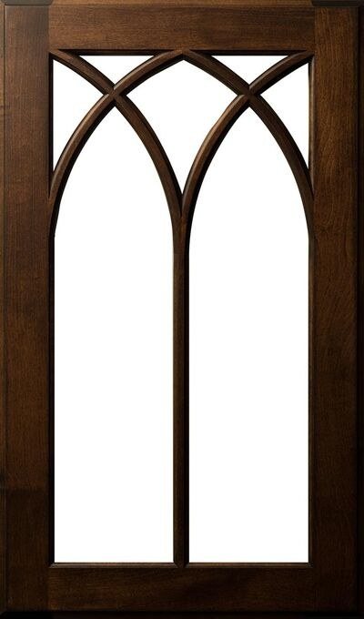 Plain & Fancy Multi Arched 7-Lite Mullion cabinet door in Cocoa with Umber Glaze on hard maple