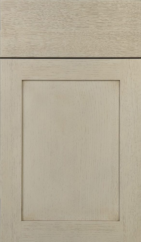 Plain & Fancy Quaker cabinet door — rift cut white oak · Winter Frost · full overlay