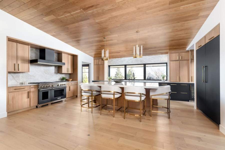 Crystal Cascade and Vernon doors in natural rift-cut white oak with Pewter — Crystal Cabinets photo