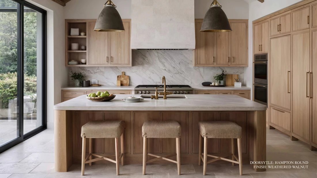 St. Martin Organic Modern kitchen in Weathered Walnut — manufacturer photo