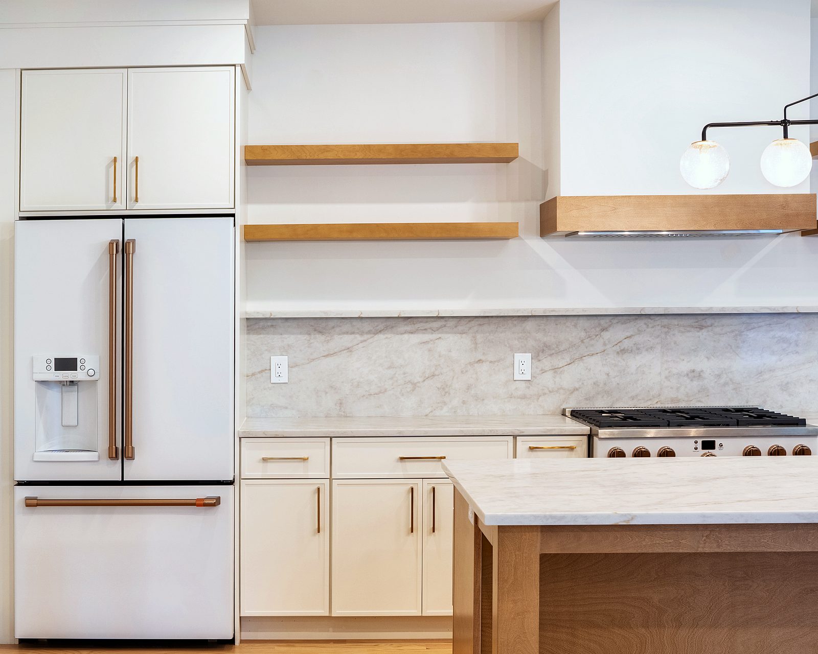 Café range and Dove tall cabinets