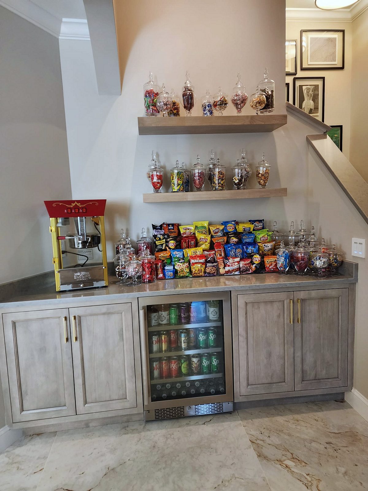 Shiloh Aspen inset kitchen in a brown stain with a lit bar wall and a butler’s pantry — photo 9