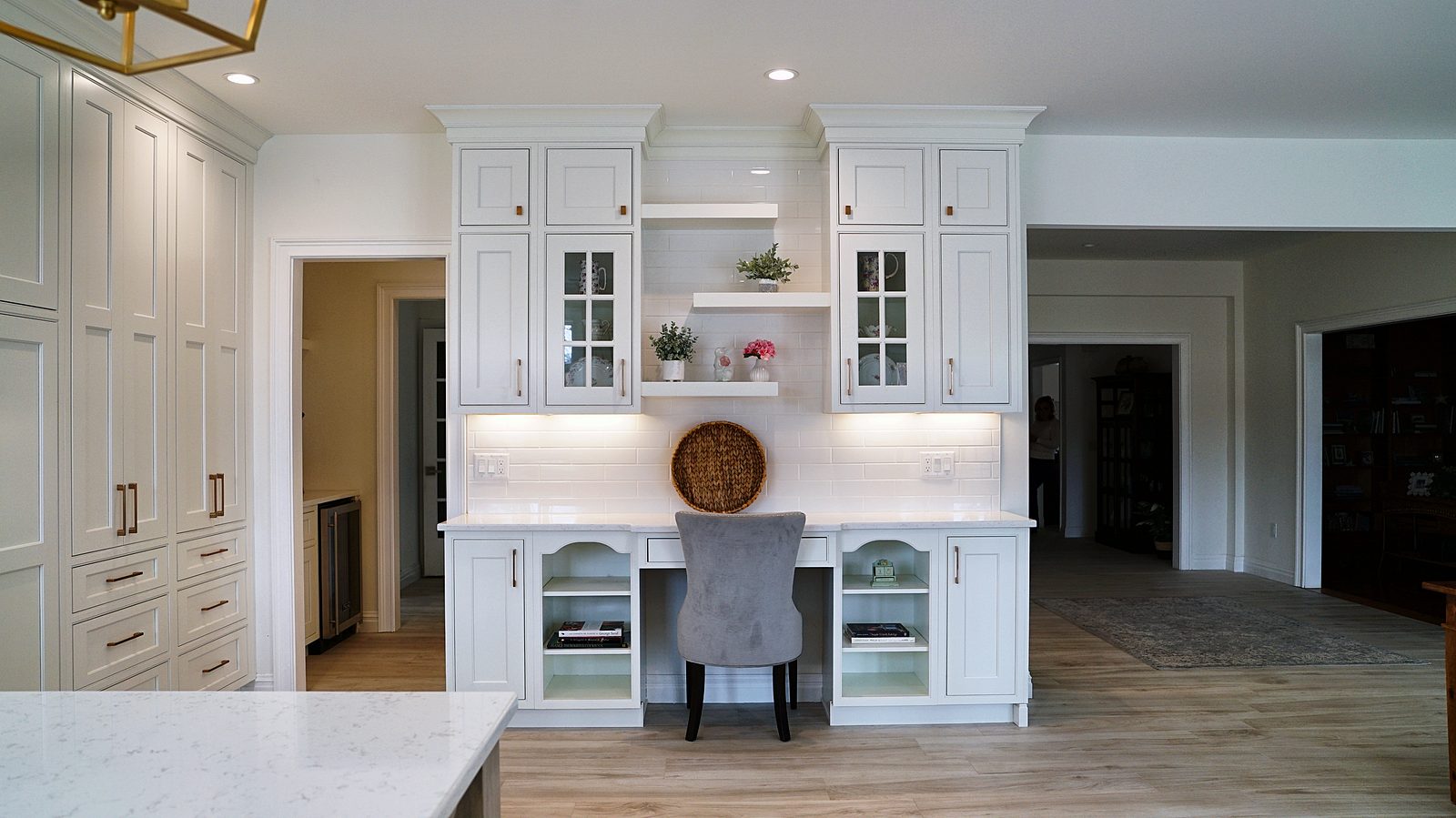 Polar hutch with glass uppers and a desk nook in the dining room