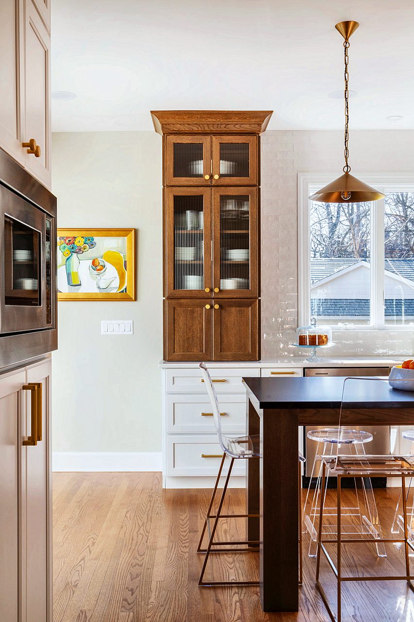 Stained walnut hutch with beverage center