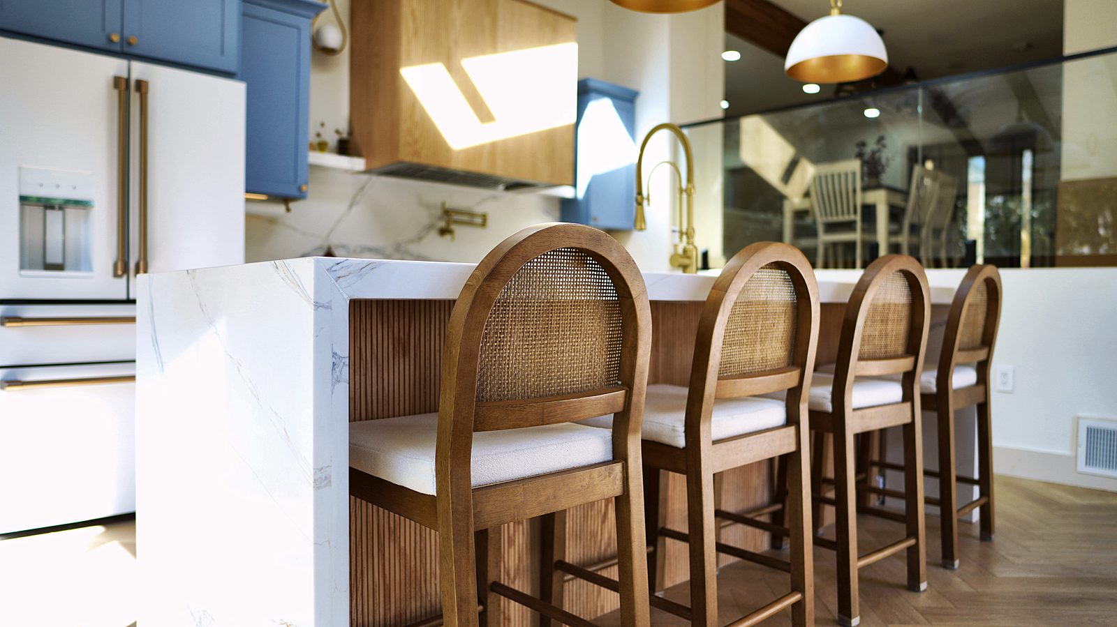 Island seating with dome pendants