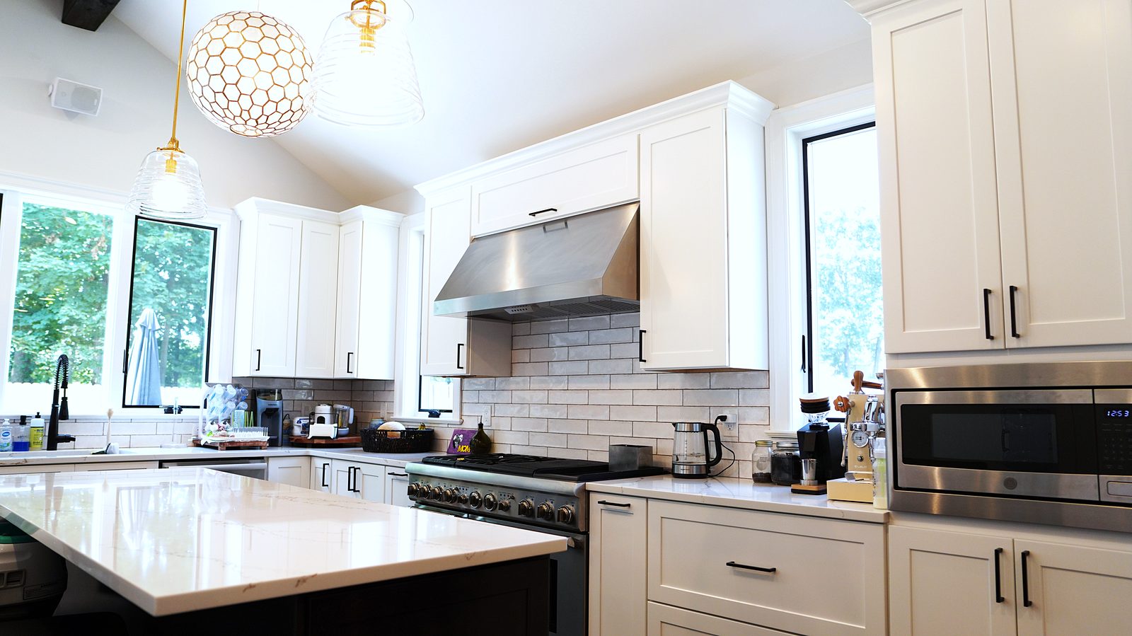 The black island under the pendants, with the range wall behind
