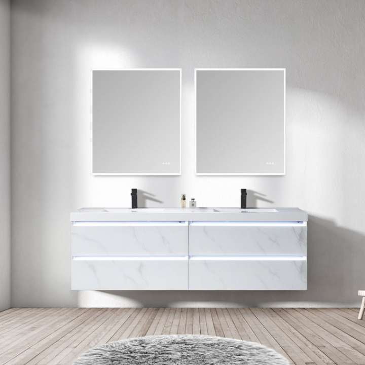 Blossom Jena bathroom vanity, 72 inch, in Calacatta White