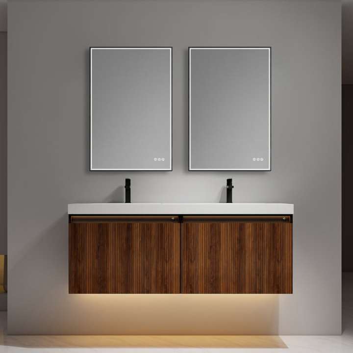 Blossom Lille bathroom vanity, 60 inch, in Brown Walnut Strip
