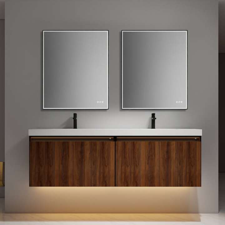 Blossom Lille bathroom vanity, 72 inch, in Brown Walnut Strip