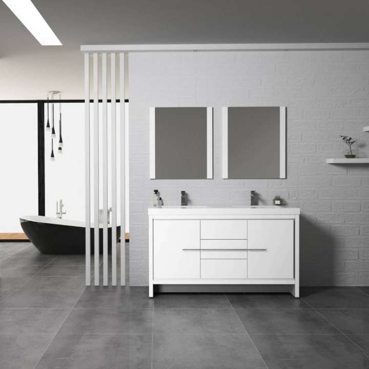 Blossom Milan bathroom vanity, 60 inch, in Glossy White