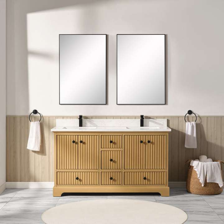 Blossom Sicily bathroom vanity, 60 inch, in Light Oak