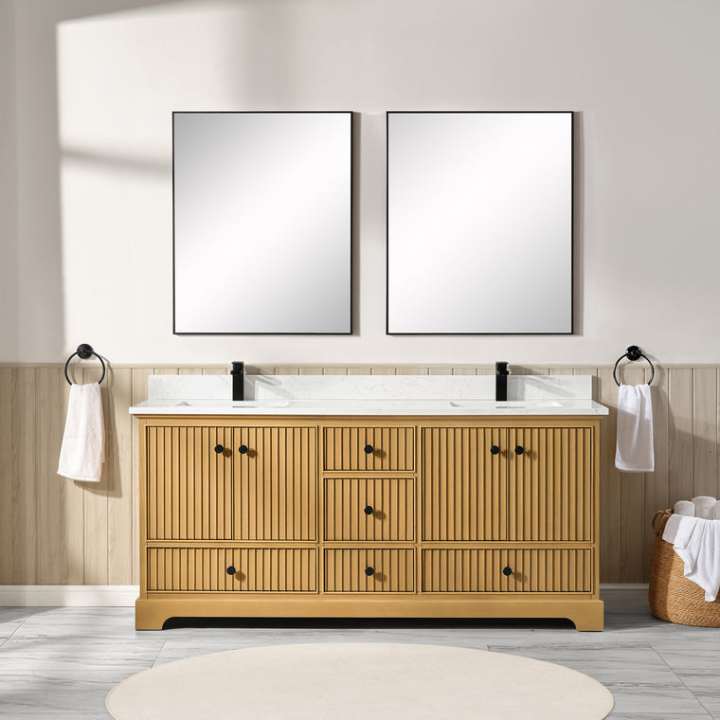 Blossom Sicily bathroom vanity, 72 inch, in Light Oak