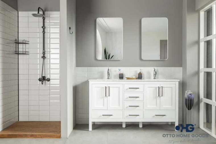Otto Home Goods Ashley bathroom vanity, 60 inch, in White