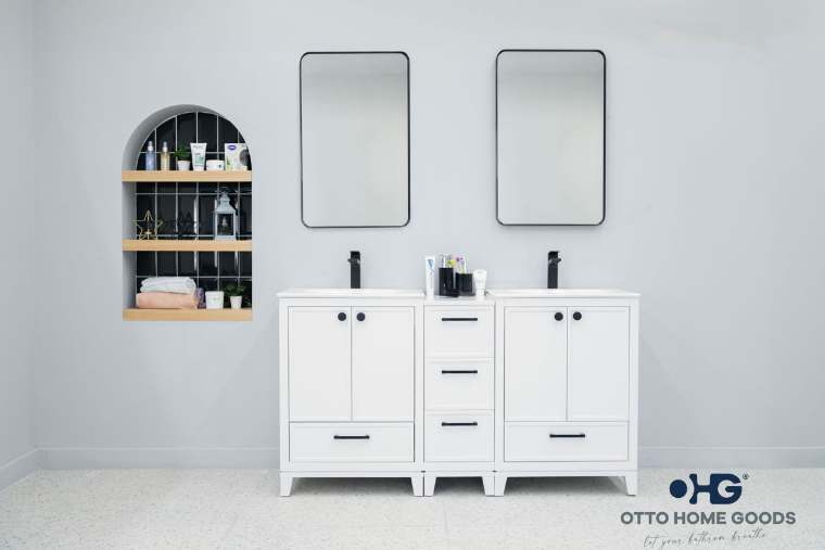 Otto Home Goods Frame bathroom vanity, 60 inch, in White