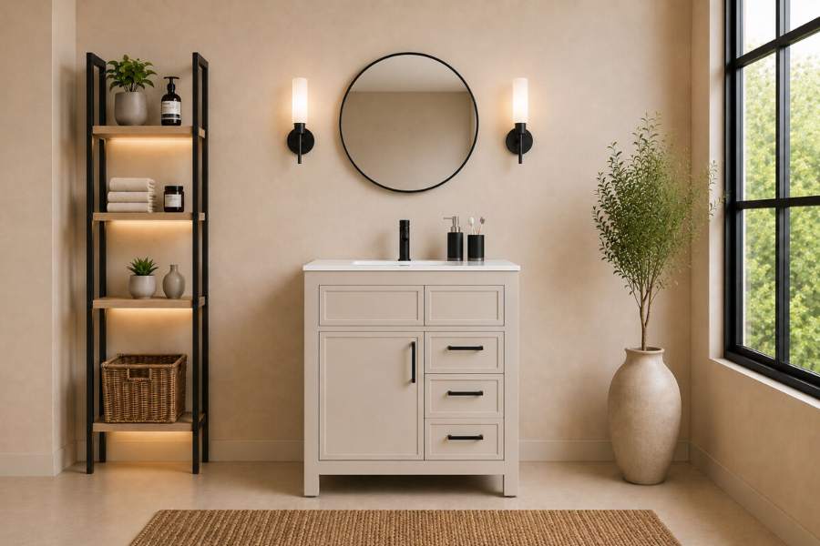 Otto Home Goods Novello bathroom vanity, 30 inch, in Beige