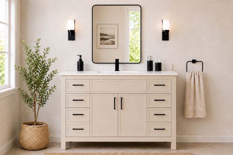 Otto Home Goods Novello bathroom vanity, 48 inch, in Beige
