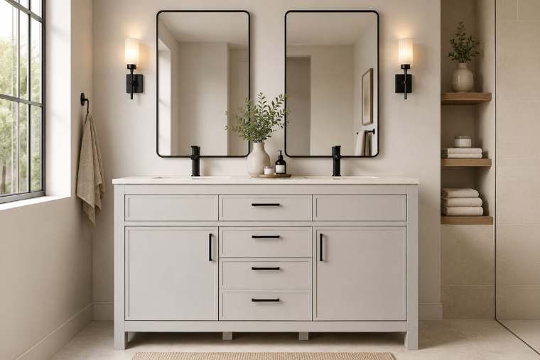 Otto Home Goods Novello bathroom vanity, 60 inch, in Beige