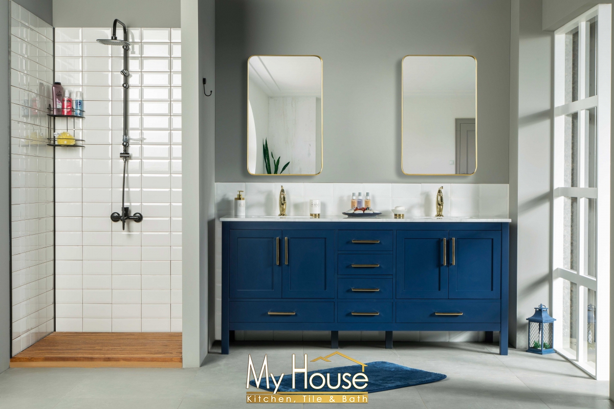 Otto Home Goods Ashley 72 Inch Navy Blue Vanity