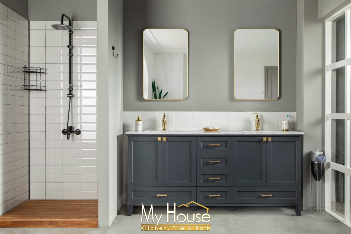 Otto Home Goods Paloma 72 Inch Dark Gray With Gold Handles Vanity