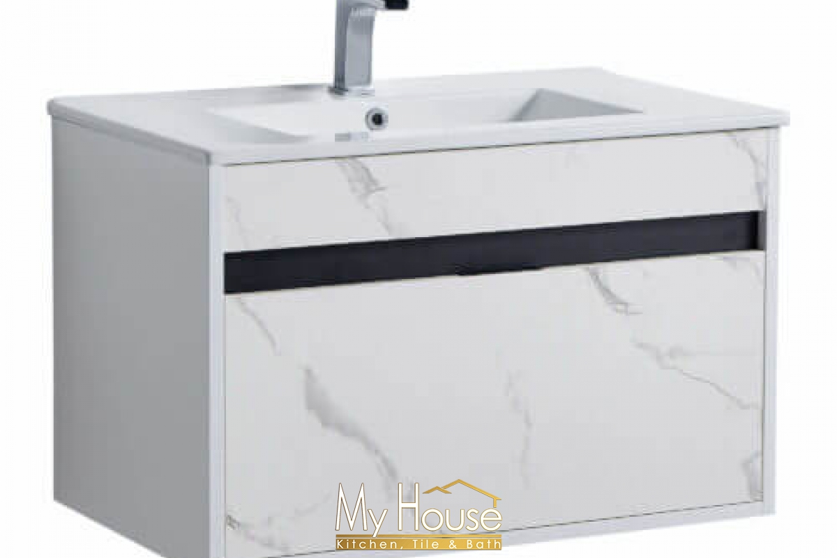 Fine Fixtures Alpine 30inch White Marble Black Frame Vanity