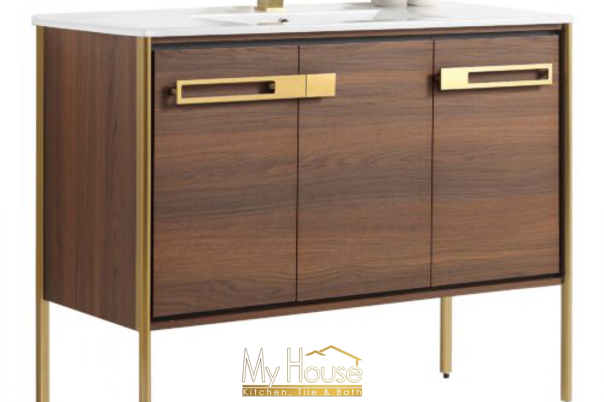 Fine Fixtures Oakville Vanity 42inch Walnut Ebony Satin Brass Vanity