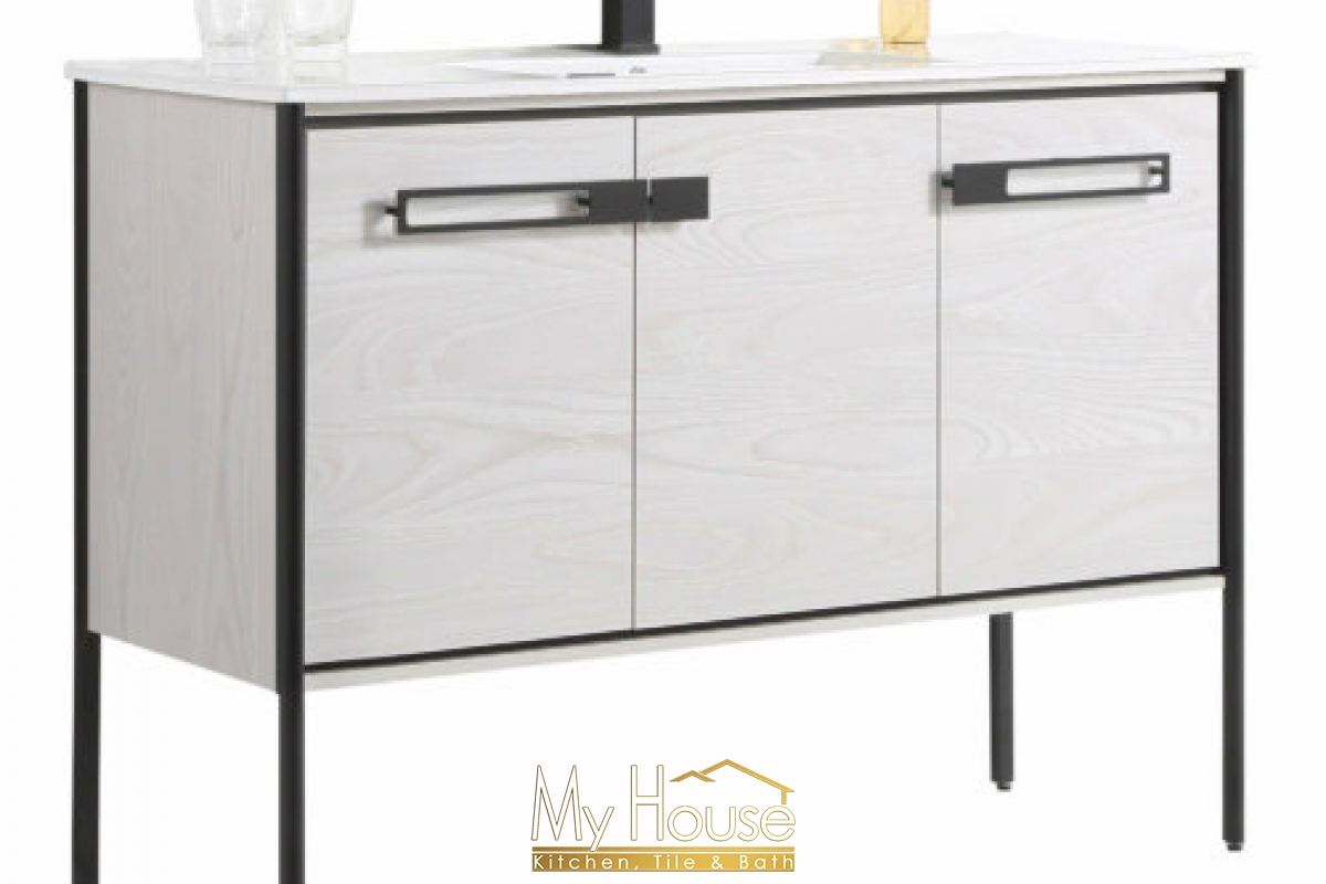 Fine Fixtures Oakville Vanity 48inch Mild Grey Oak Black Vanity