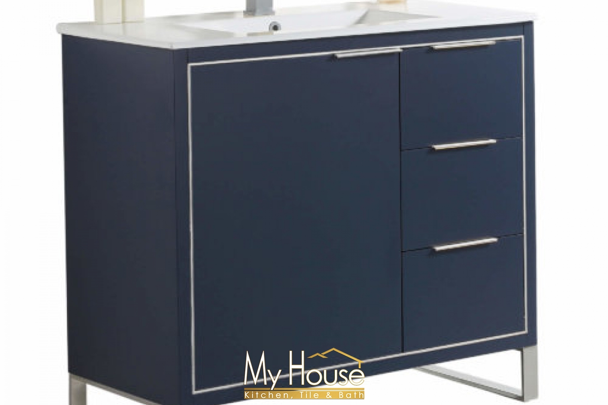 Fine Fixtures Opulance 36inch Navy Blue Polished Chrome Vanity