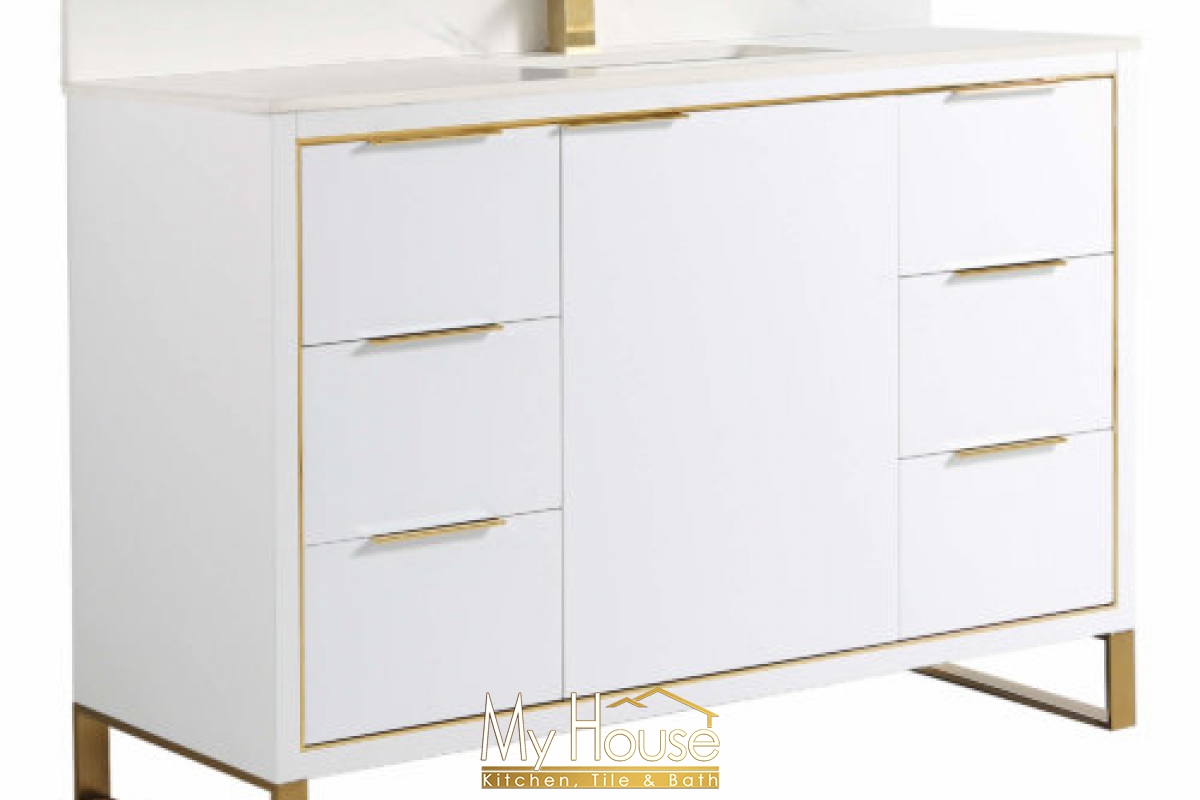 Fine Fixtures Opulance 48inch White Matte Satin Brass Vanity