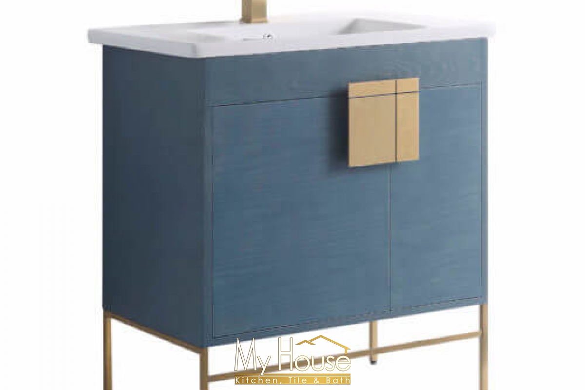Fine Fixtures Shawbridge 30 Inch French Blue Satin Brass Vanity