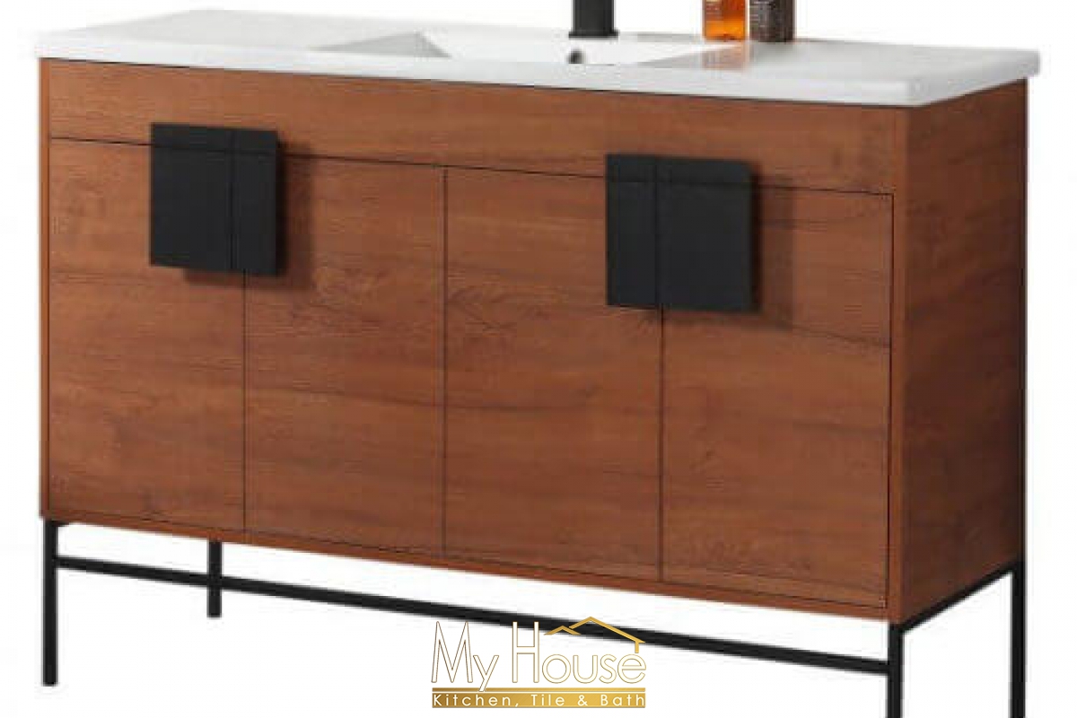 Fine Fixtures Shawbridge 48 Inch Spicy Walnut Black Vanity