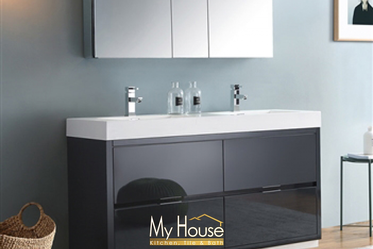 Fresca 60 Double Valencia Dark Slate Gray Vanity