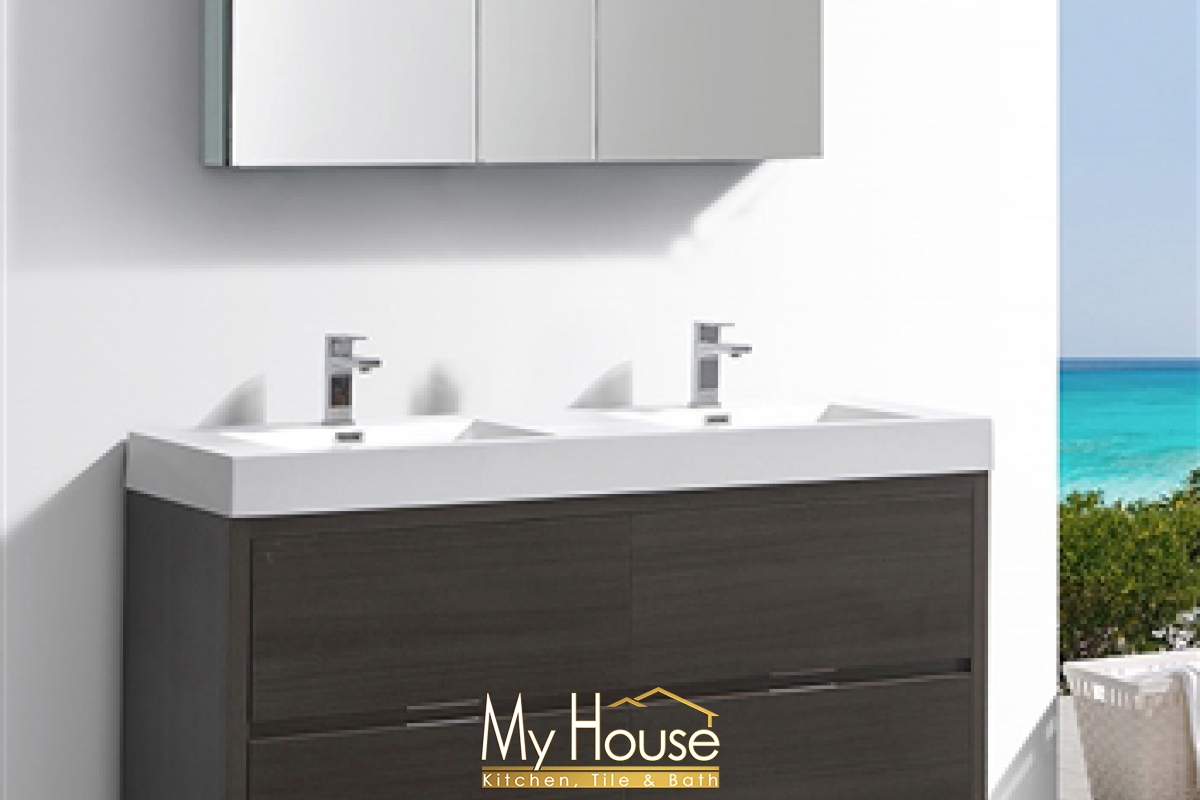 Fresca 60 Double Valencia Gray Oak Vanity