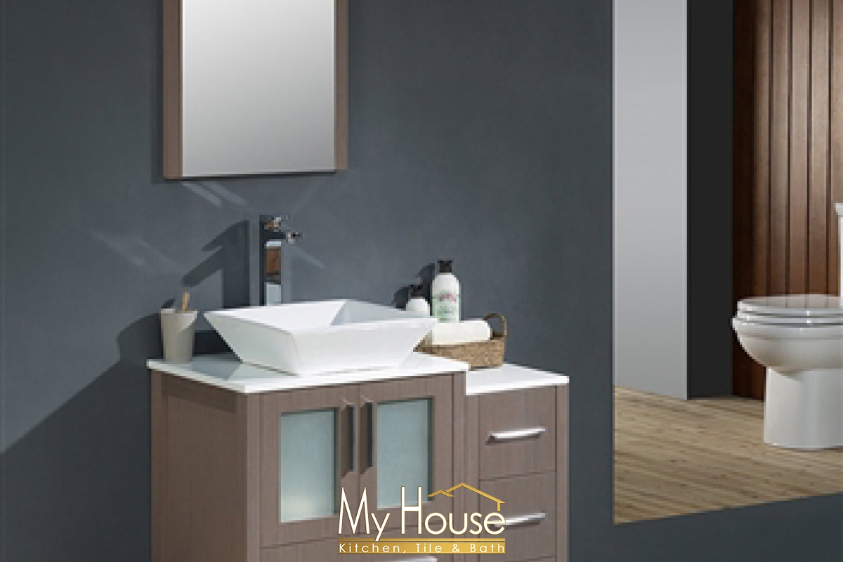 Fresca 36 (b) Vessel Torino Gray Oak Vanity