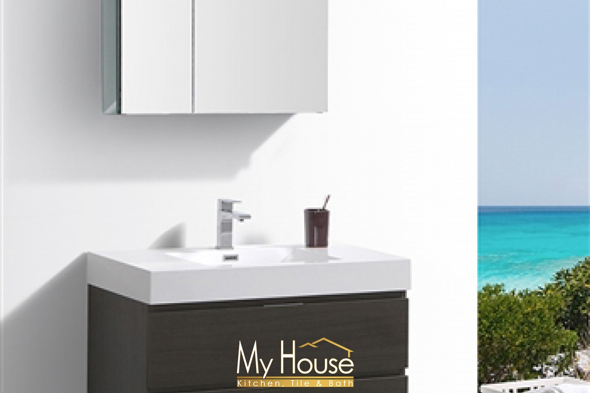 Fresca 36 Floating Senza Valencia Gray Oak Vanity