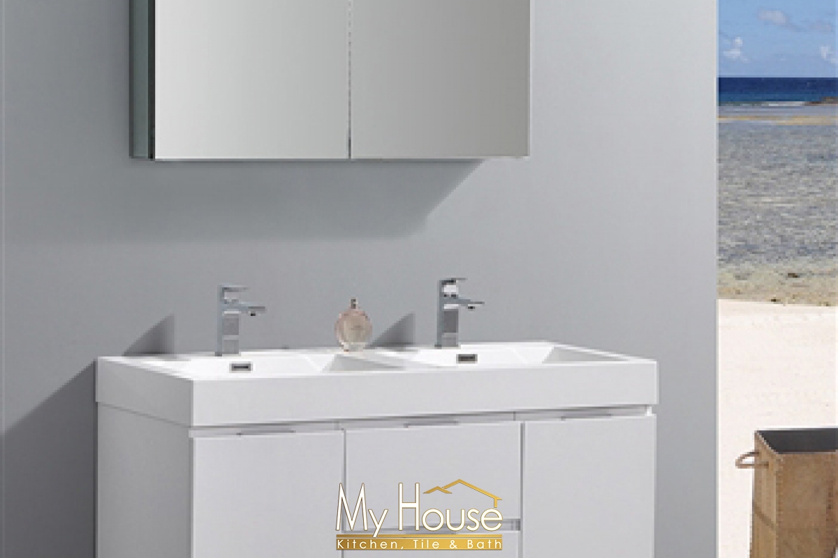 Fresca 48 Double Floating Senza Valencia Glossy White Vanity