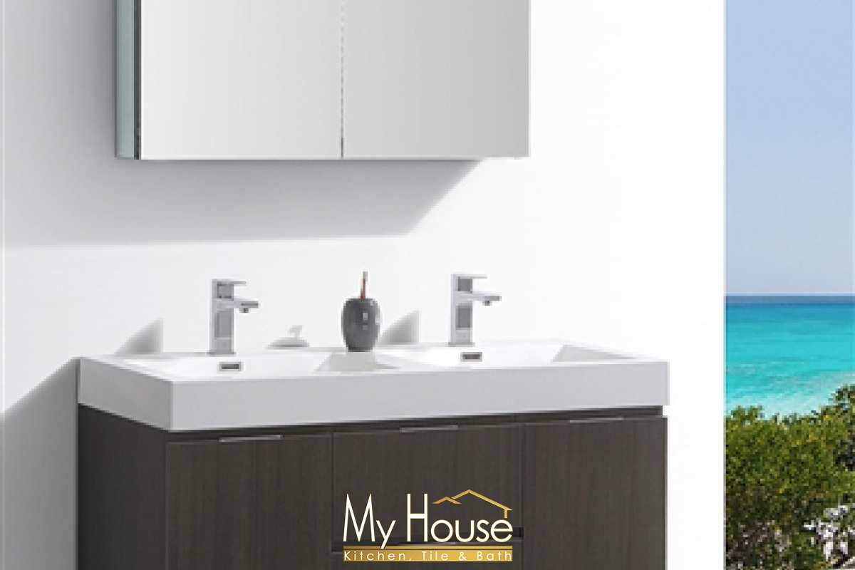 Fresca 48 Double Floating Senza Valencia Gray Oak Vanity