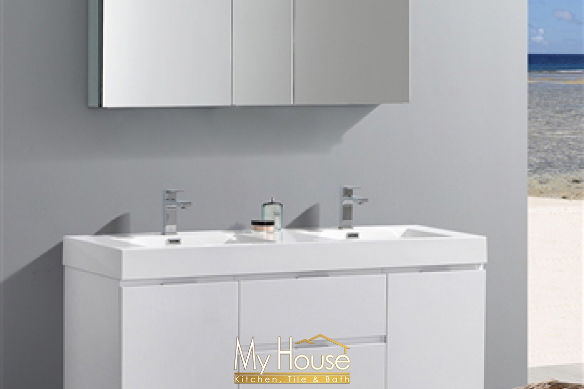 Fresca 60 Double Floating Senza Valencia Glossy White Vanity
