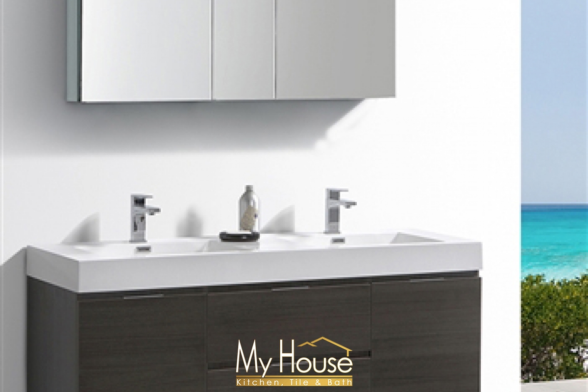 Fresca 60 Double Floating Senza Valencia Gray Oak Vanity
