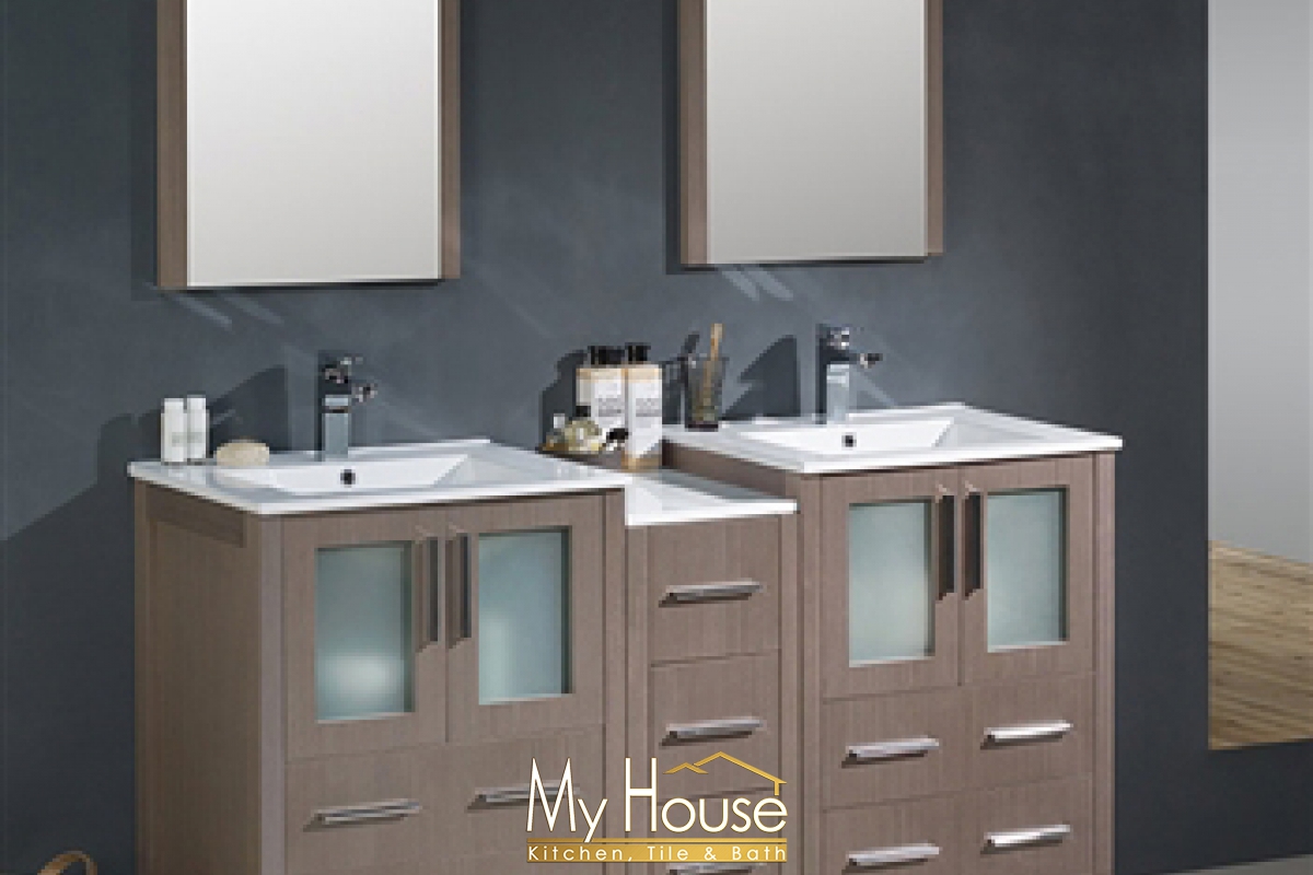 Fresca 60 Double Torino Gray Oak Vanity