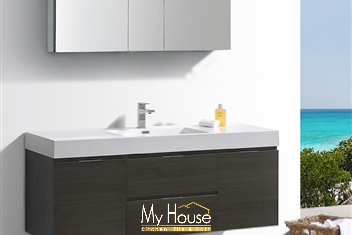 Fresca 60 Floating Senza Valencia Gray Oak Vanity