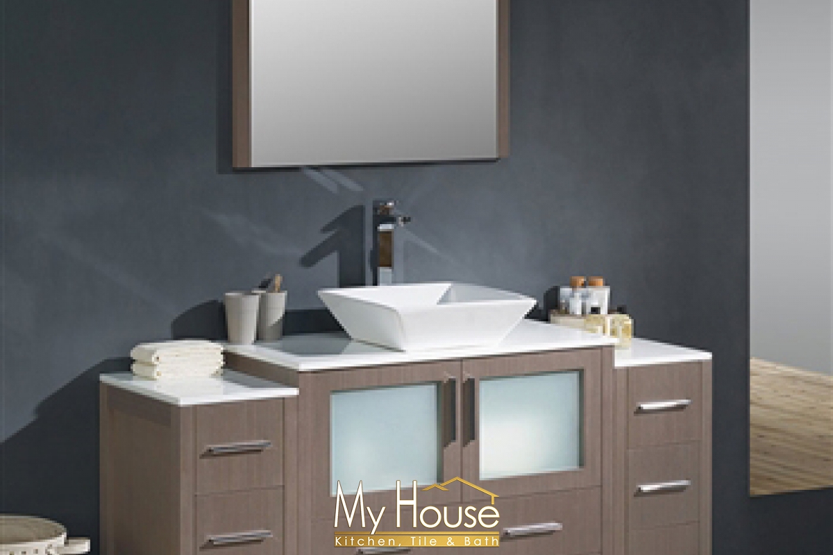Fresca 60 Vessel Torino Gray Oak Vanity
