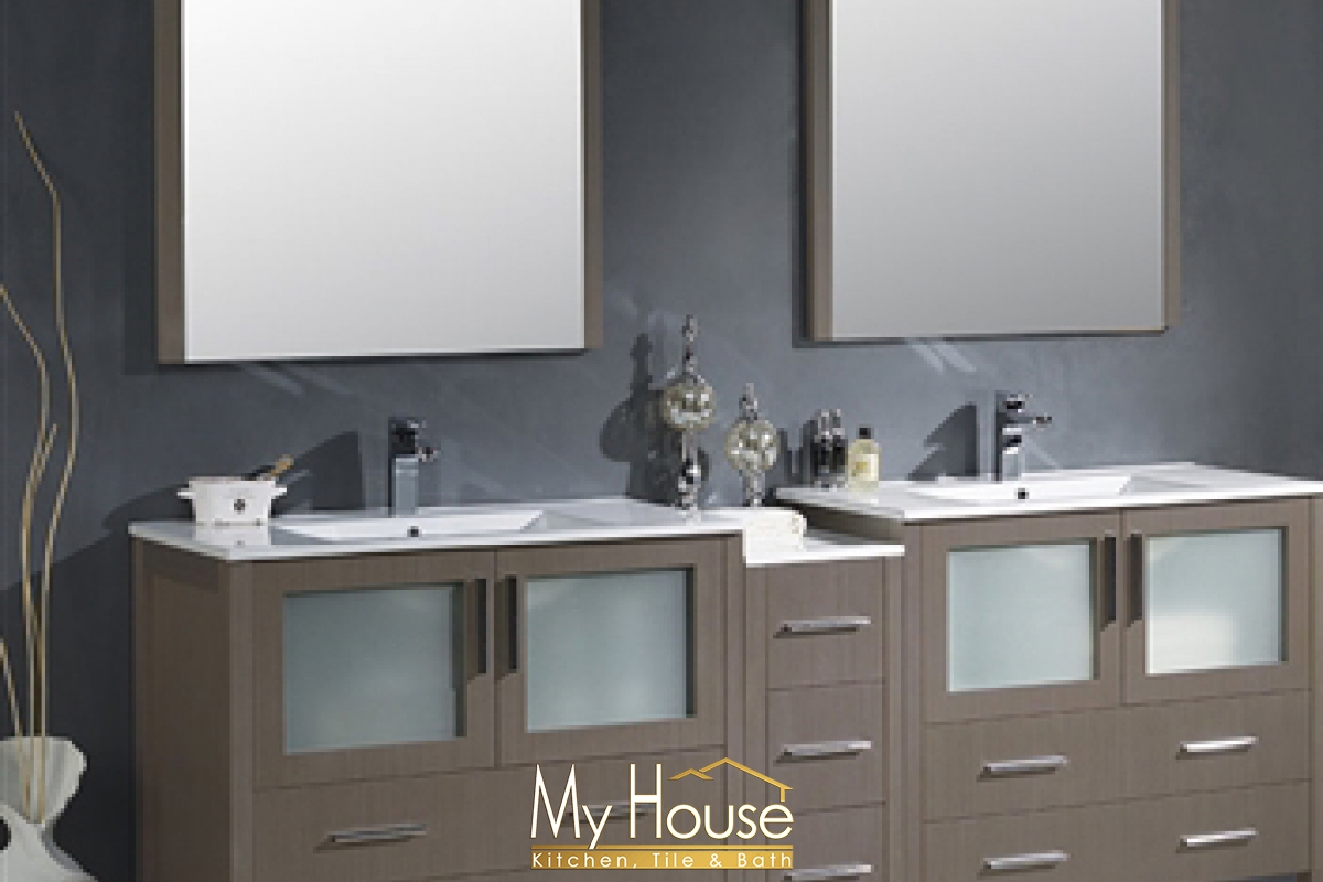 Fresca 84 (a) Double Torino Gray Oak Vanity