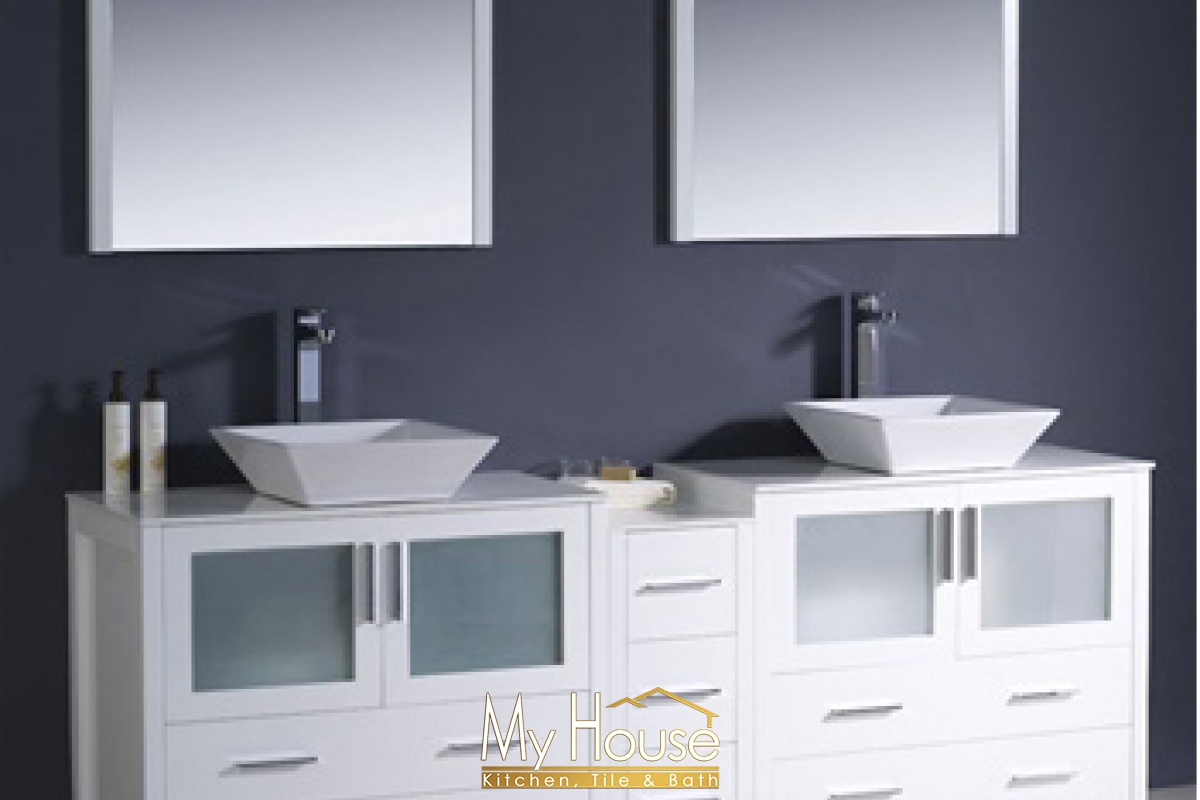 Fresca 84 (a) Double Vessel Torino White Vanity