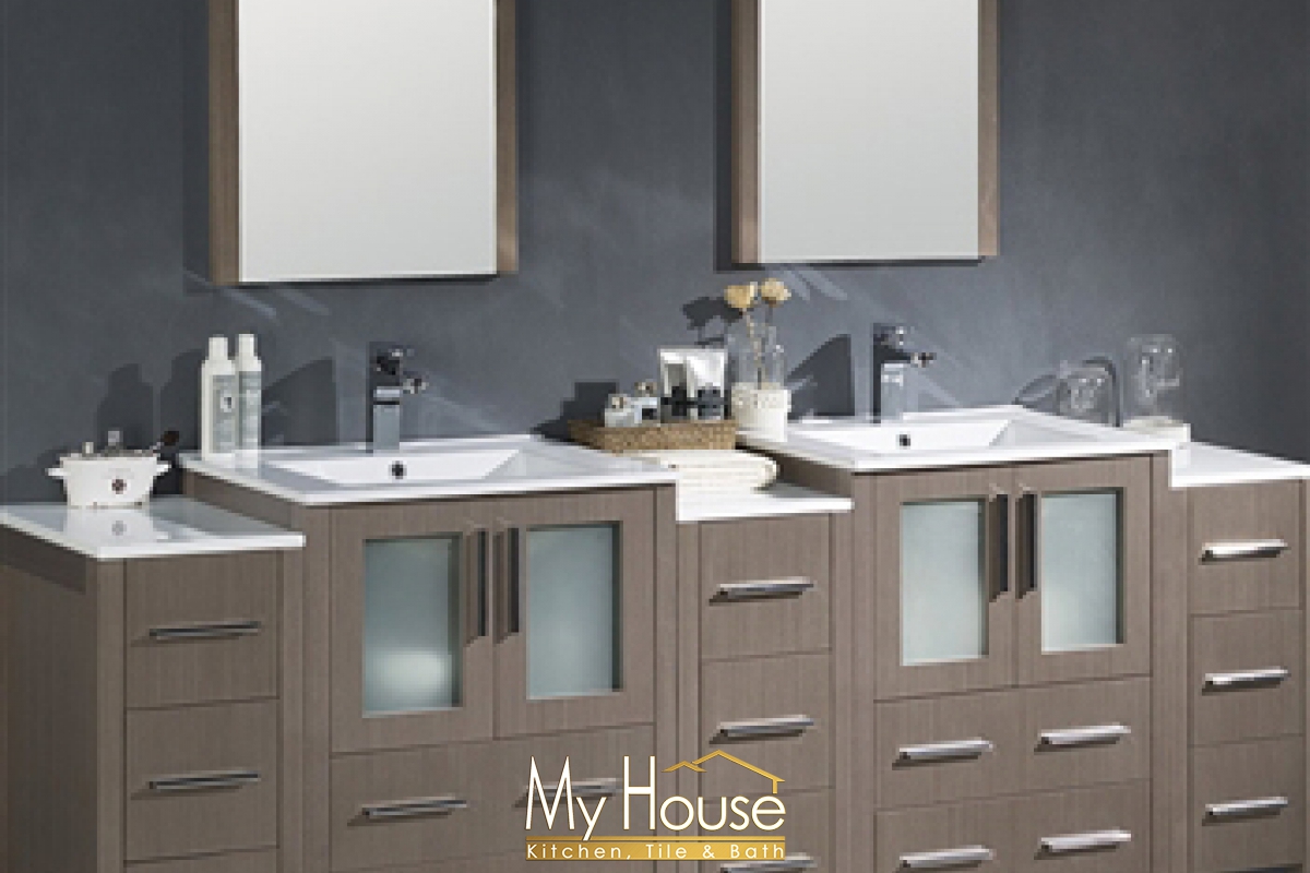 Fresca 84 (b) Double Torino Gray Oak Vanity
