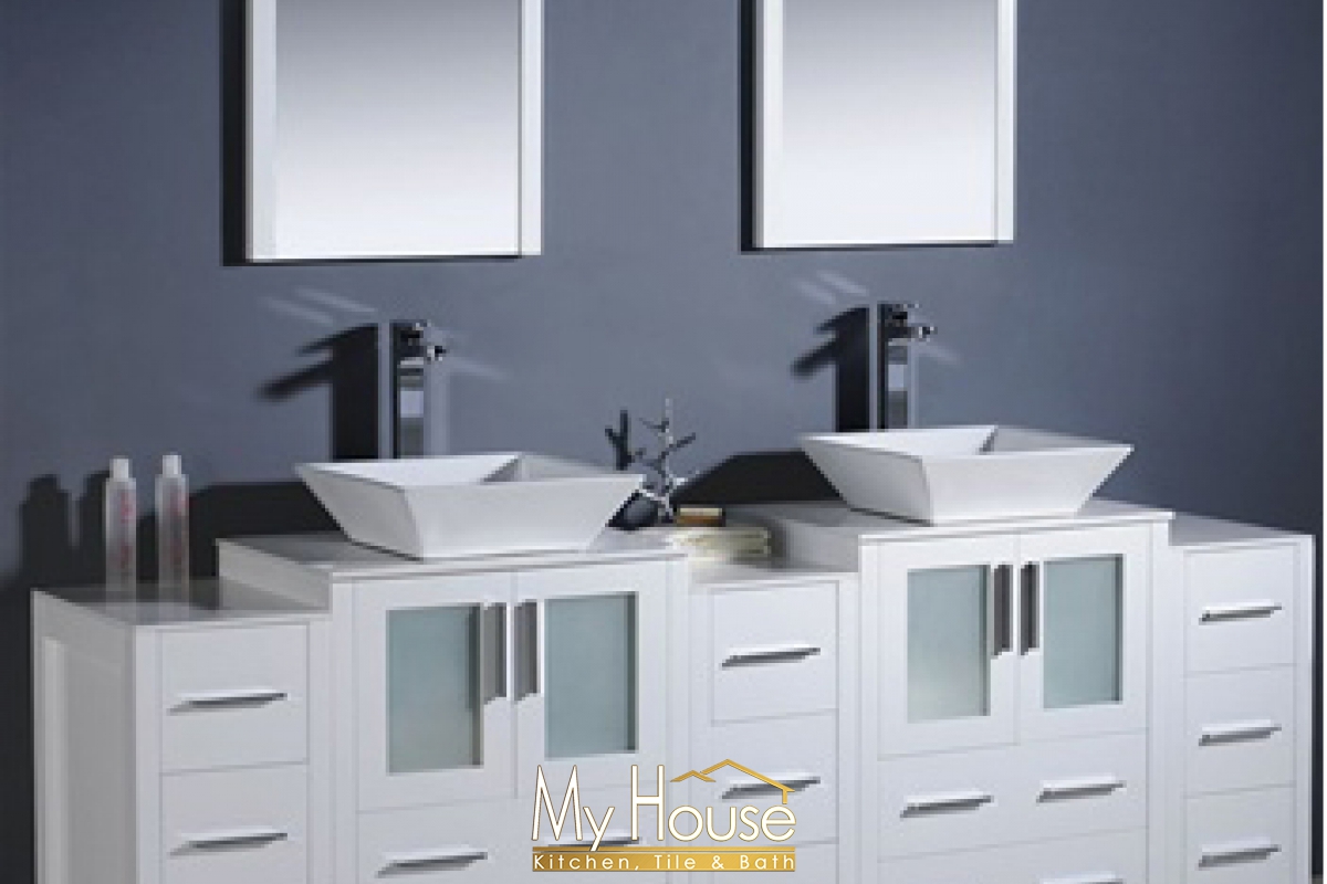Fresca 84 (b) Double Vessel Torino White Vanity