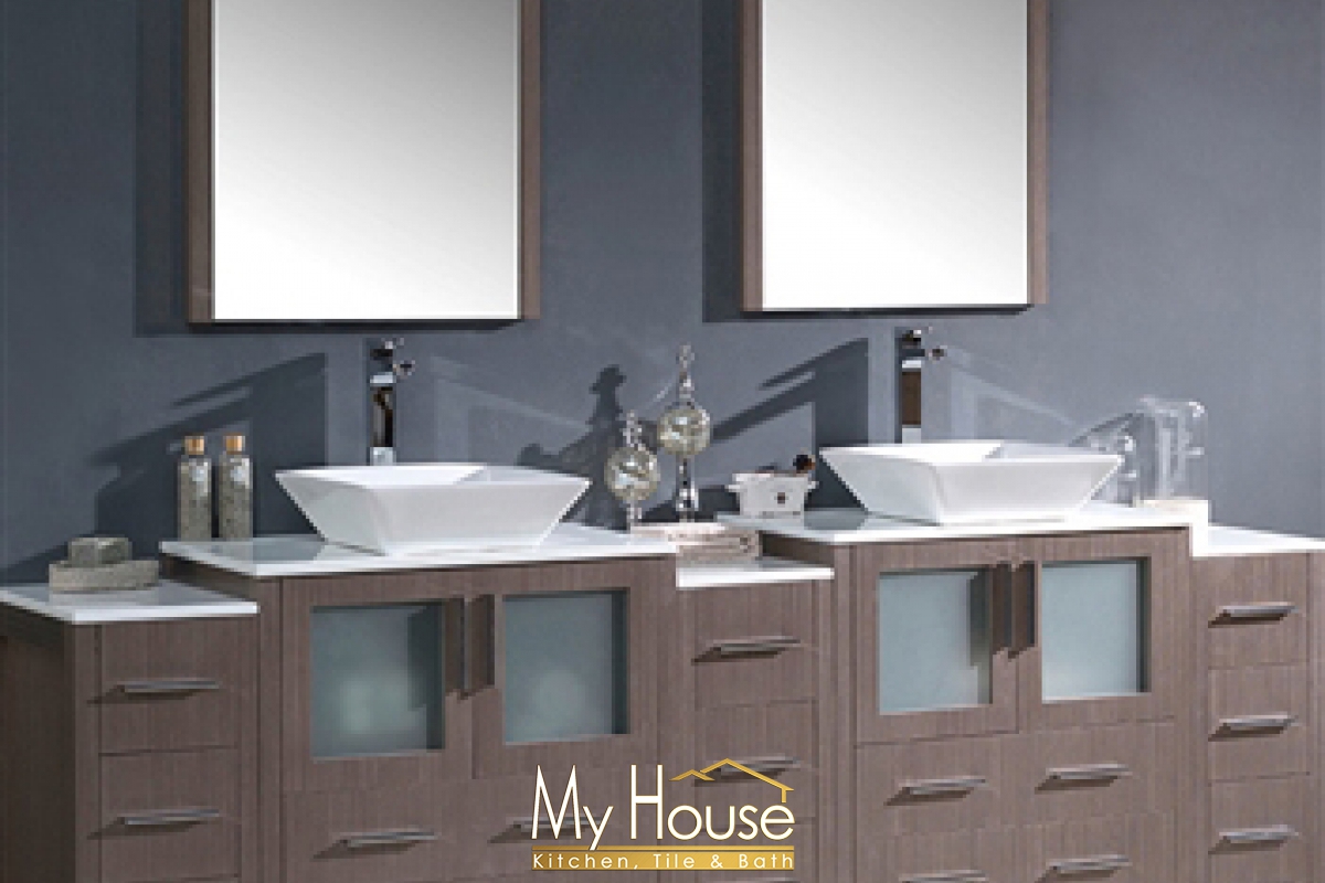 Fresca 96 Double Vessel Torino Gray Oak Vanity