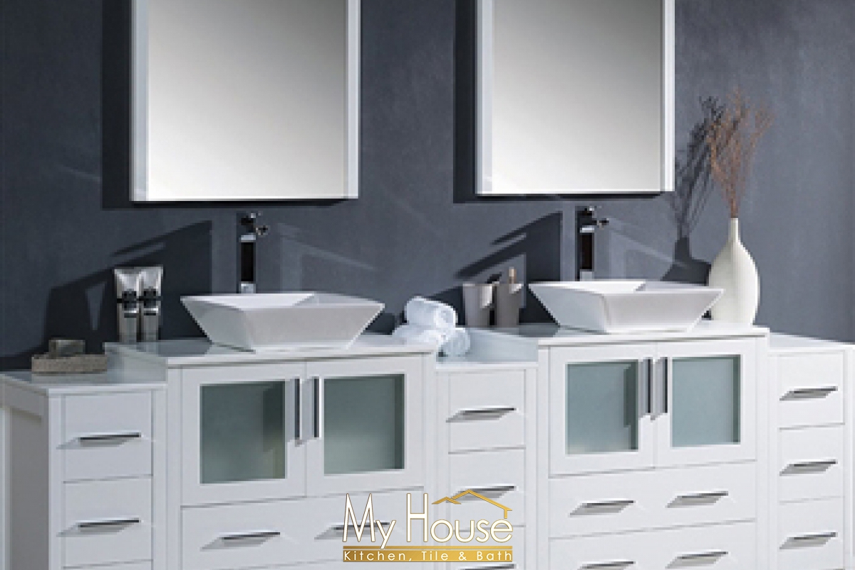 Fresca 96 Double Vessel Torino White Vanity